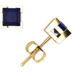 Gold - Gray Earrings 0.50Ct Princess Cut Blue Sapphire Basket Stud Earrings 14k Yellow Gold V-Prong Quality