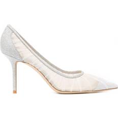 Jimmy Choo Love 85 Glitter Tulle Pumps - Ivory/Silver