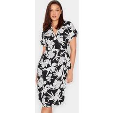 LTS Tall Black Floral Print Shirt Wrap Dress Tall Women's Wrap Dresses