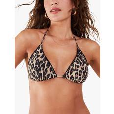 Brown Bikini Tops Accessorize Leopard Blanket Stitch Triangle Bikini Top, Brown/Multi