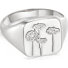 Grey Rings Daisy Wild Daisies Signet Ring Sterling Silver 925 Sterling Silver