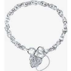 Jewellery Silver Fancy Prince of Wales Heart Padlock Bracelet WHTSILBRAC