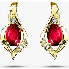 Gold Earrings T.H.Baker 9ct Yellow Gold Ruby and Diamond Swirl Stud Earrings E1860/7-9