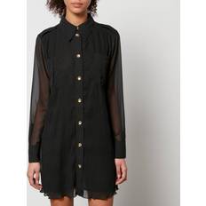 Ganni S Kjoler Ganni Pleated Georgette Shirt Dress Kjole Sort