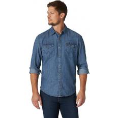 Wrangler Herren Iconic Regular Fit Snap Shirt Hemd mit Button-Down-Kragen, Mid Tint Denim