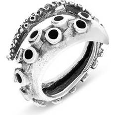 Oro Blanco Anillos C. W. Sellors 18ct White Gold Whitby Jet Tentacle Ring Silver