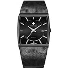 Men Classic Analog Date Milanese Mesh Band Ultra-Thin Rectangle Luminous Black