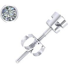 Gray - White Gold Earrings Genuine 0.15Carat Round Cut Diamond Stud Earrings 14k White Gold Bezel Screwback SI2