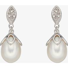 9k Earrings 9ct White Gold Diamond And Fresh Water Pearl Dropper Earrings GE2223W