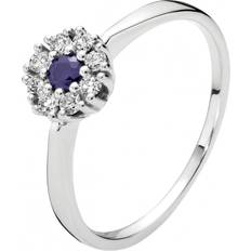 Lund Copenhagen kt. hvidguld rosetring med safir og diamanter