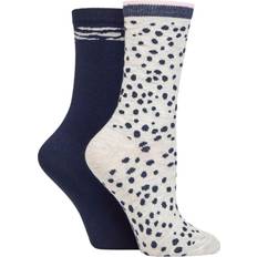 Ladies Pair Organic Cotton Animal Print Socks White One Multi Coloured