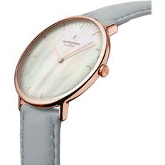 Ure Nordgreen Dame Dansk minimalistisk analog Rose Guld Urkasse Hvid Skive 28mm Grå Vegansk Læderrem 28mm