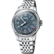 Ure Oris Big Crown Pointer Day armbåndsur, blå skive med lænke 40mm