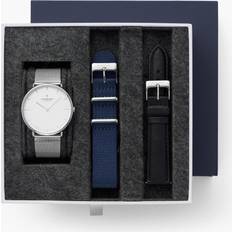 Ure Nordgreen Herre Dansk minimalistisk analog Sølv Urkasse Hvid Skive 40mm Sort læderrem 40mm