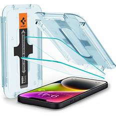 Spigen Glas.tR EZ Fit Skärmskydd kompatibel med iPhone 14, iPhone 13, iPhone 13 Pro, 2 Stycken, Sensorskydd, med Sjabloon voor Installatiem, Case friendly, 9H härdat glas