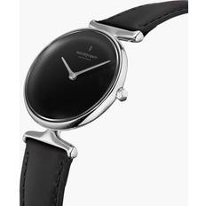 Ure Nordgreen Dame Dansk minimalistisk analog Sølv Urkasse Sort Skive 32mm Sort læderrem 32mm