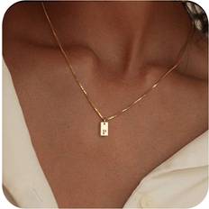 1928 Jewelry Initial Necklaces for Women 14K Gold Plated Letter Necklace Dainty Gold Name Necklace Personalized Initial Tag Pendant Necklace for Women Trendy Gold Jewelry
