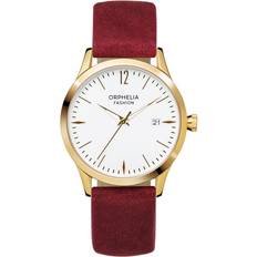 Mocka Armbandsur Orphelia mode dam analog klassisk kvartsur mocka med läderrem, burgundy/Vit, armband