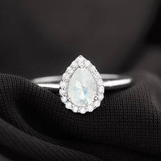 Gray - Solitaire Rings Rosec Jewels Moonstone Teardrop Ring with Diamond Halo AAA Quality Engagement Ring 925 Sterling Silver 12.00