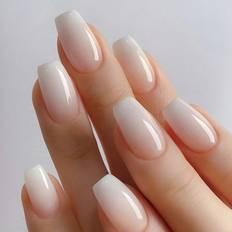 Shein Short Coffin Shape Gradient Pink Nails, Fashionable Minimalist Ice 24-pack
