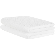 Textiles Beliani Set of 2 Terry Cotton Sheets Towels Soft Chevron Texture White Bath Towel