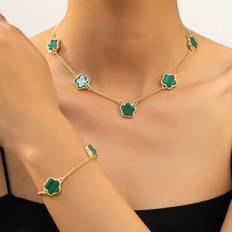 Metall Smyckesset Shein 1pc Metallic Sweet Flower Decor Bracelet & 1pc Necklace Set