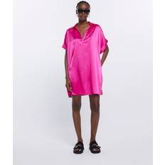 River Island Womens Pink Short Sleeve Mini Shirt Dress Pink
