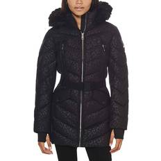 Leopard - Women Coats Michael Kors Michael Michael Kors Women's Logo Leopard Belted Hood Puffer Coat Black Animal