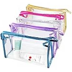 Meetory Transparent Waterproof Cosmetic Bag PVC Clear Vinyl Zippered Makeup Pouch Vacation Bathroom And Organizing Bag Travel Set 5 Pieces