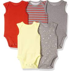 Yellow Bodysuits Hanes Hanes Baby Bodysuits, Ultimate Flexy Sleeveless for Boys & Girls, 5-Pack, Yellow/Reds, 0-6 Months
