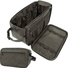 Grey Toiletry Bags PAVILIA Kulturtasche für Herren, Reiseutensilien, Rasierzubehör, Reisetasche, Kosmetiktasche, Organizer für die Fellpflege, PU-Leder, wasserabweisende Kosmetiktasche XL, Dunkelgrau