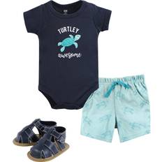 Boys Jumpsuits Hudson Baby Unisex Baby Cotton Bodysuit, Shorts and Shoe Set Sea Turtle, 12-18 Months