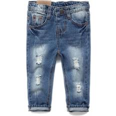 Kidscool Space Baby Girl Boy Jeans Little Kid Elastic Band Inside Ripped Denim Pants - Light Blue