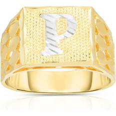 Jewelry Floreo Men’s 10k Yellow Gold Alphabet Two-Tone Square A-Z Initial Ring Sizes