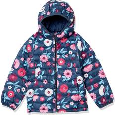 Florals Outerwear Amazon Essentials Mädchen Leichte, Wasserabweisende, verstaubare Kapuzenjacke, Marineblau Floral, Jahre