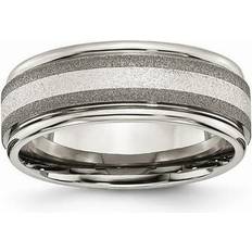 Brass Rings J Brand Titanium Polished & Stone Finish Center Grooved Edge Sterling Inlay