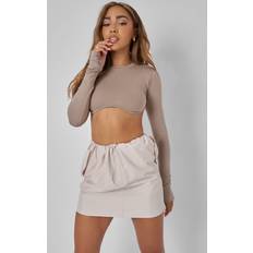 Drawstring Skirts Kaiia Drawstring Waist Cargo Mini Skirt Stone