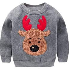 Babies Sweatshirts Baby Boys Sweatshirts Christmas Reindeer Fleece Crewneck Pullover Winter Warm Xmas Sweaters Tops Grey