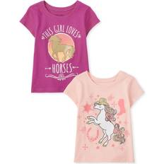 Horses Tops Children's Clothing The Children's Place The Children's Place baby girls And Toddler Short Sleeve Graphic T-shirt 2-pack T Shirt, Horse/This Girl Loves Horses, 5T