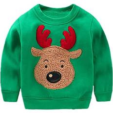 Babies Sweatshirts Baby Boys Sweatshirts Christmas Reindeer Fleece Crewneck Pullover Winter Warm Xmas Sweaters Tops Green