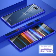 Blåa Bumperskal MAULUND Sony Xperia 10 Plus Case m. Metal Bumper & Glass Back Blue