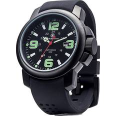 Smith & Wesson Smith & Wesson Amphibian Commando Watch, 3ATM, Date Display, Glowing Hands, Luminous, Water Resistant, Japanese Movement, 24-Hour Format, Scratch Resistant Glass, Tactical Watch, Father's Day Gift, Rubber Strap, Black, 46mm