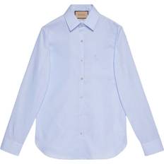 Gucci Men Shirts Gucci Double embroidered shirt men Cotton Blue