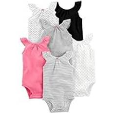Carter's Simple Joys by Carter's Baby Girls' Sleeveless Bodysuit, Pack of 6, Black/White/Pink, Stripe/Dots, Preemie