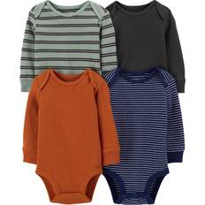 Simple Joys by Carter's Baby Long-Sleeve Thermal Bodysuits, Pack of 4, Black/Green Stripes/Navy/Rust, Premature