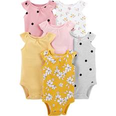 Florals Bodysuits Carter's Simple Joys by Carter's Baby Girls' Sleeveless Bodysuit, Pack of 6, Pink, Floral/Dots, Newborn