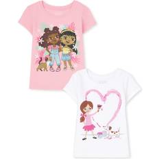 The Children's Place Baby Toddler Girls Short Sleeve Graphic T-Shirt 2-Pack, Girl & Dog/Girls & Cat, 2T