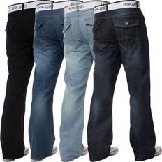 Kruze By Enzo Kruze herren bootcut jeans weites bein ausgestellt denim-hose mit gürtel hose Dunkelblau