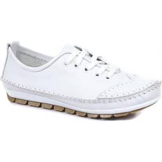 Pavers Wide Fit Leather Lace-Up Trainers - White