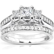 Rings Kobelli Kobelli Three-Stone Diamond Engagement Ring and Wedding Band Set 4/5 carat ctw in 14k White Gold